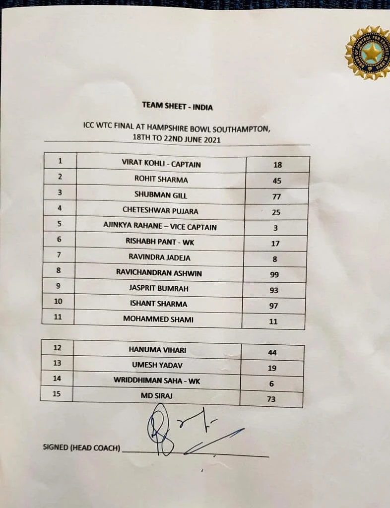 India have stuck to the playing eleven they announced beforehand. 