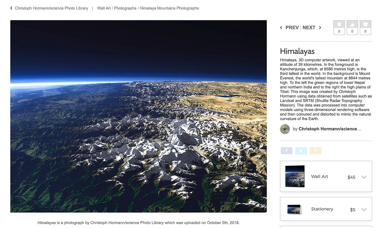 The 3D image of the Himalayas was created by Christoph Hormann.