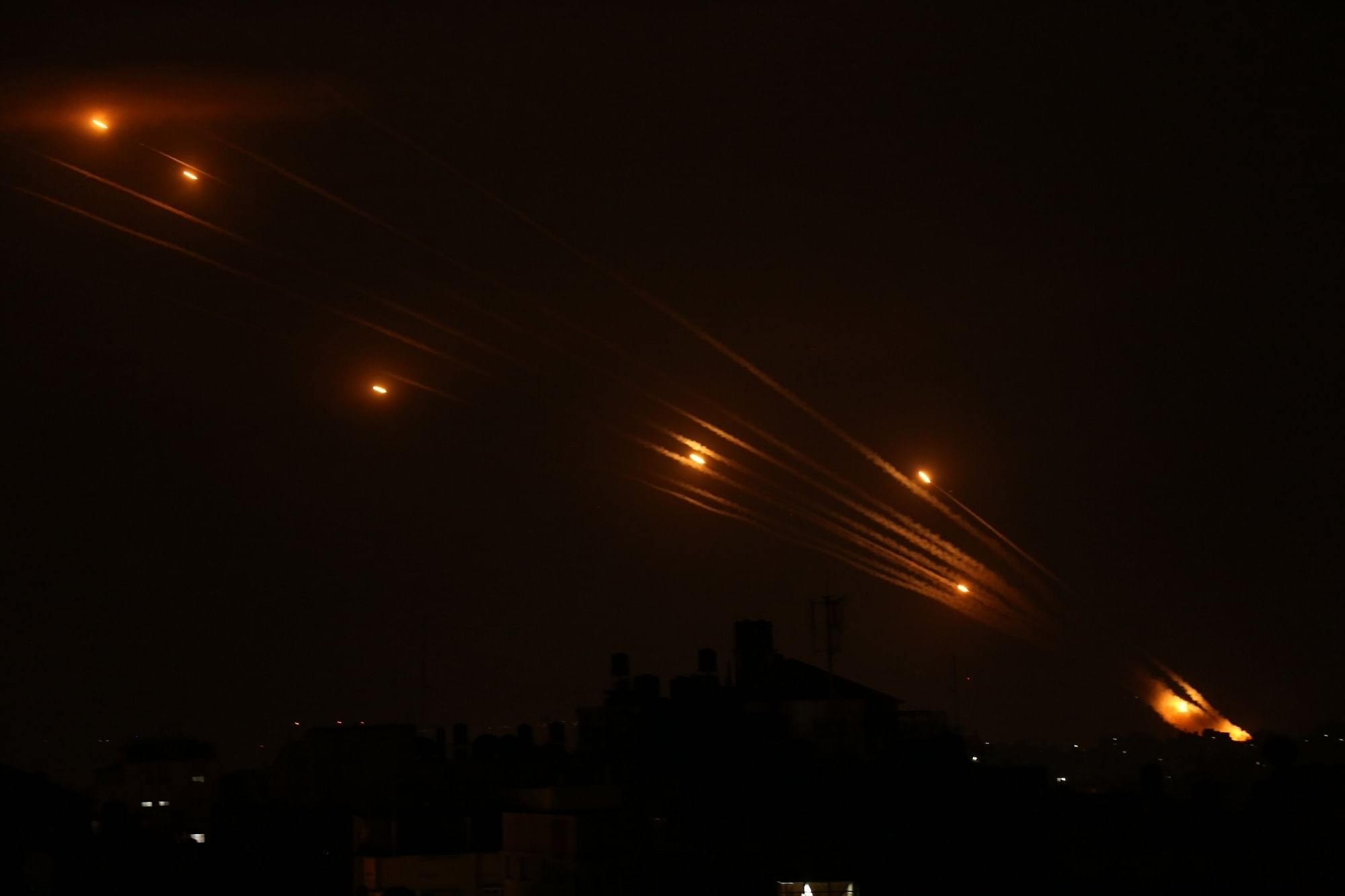 Rockets fired by Palestinian Islamist movement Hamas from the northern Gaza strip towards Israel.&nbsp;