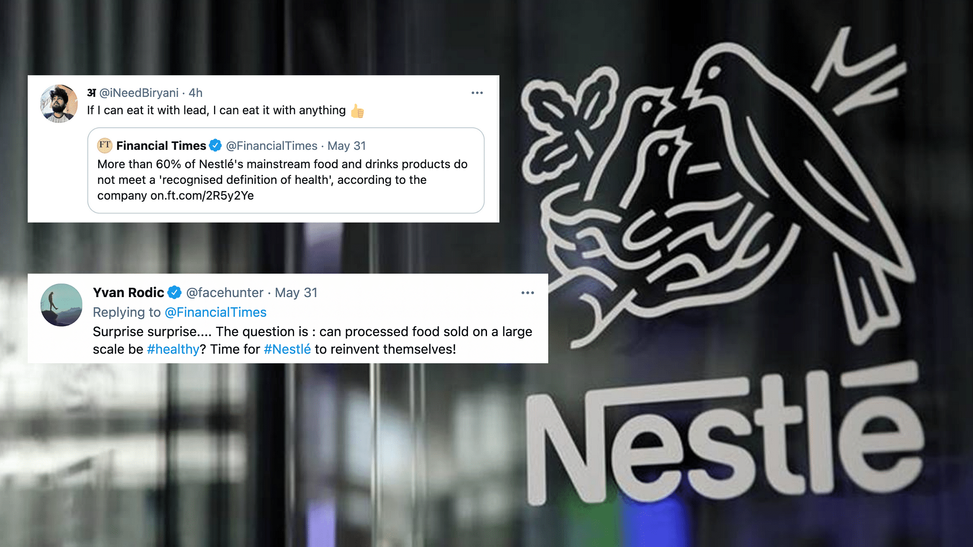 <div class="paragraphs"><p>More Than 60% Of Nestlé's Products Aren't Healthy, Twitter Reacts</p></div>