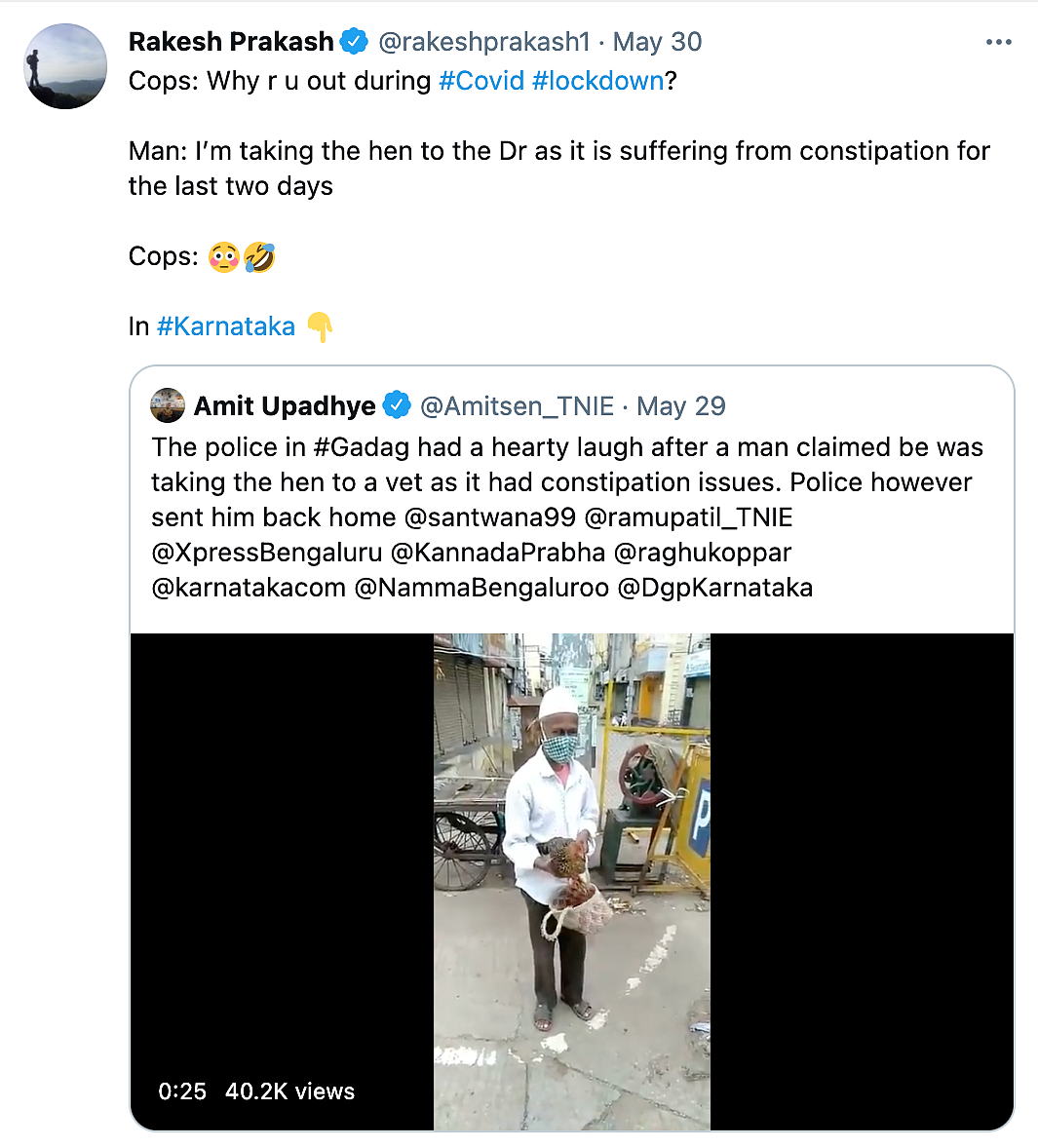 This Man's Excuse for Violating Lockdown Is His Constipated Hen!