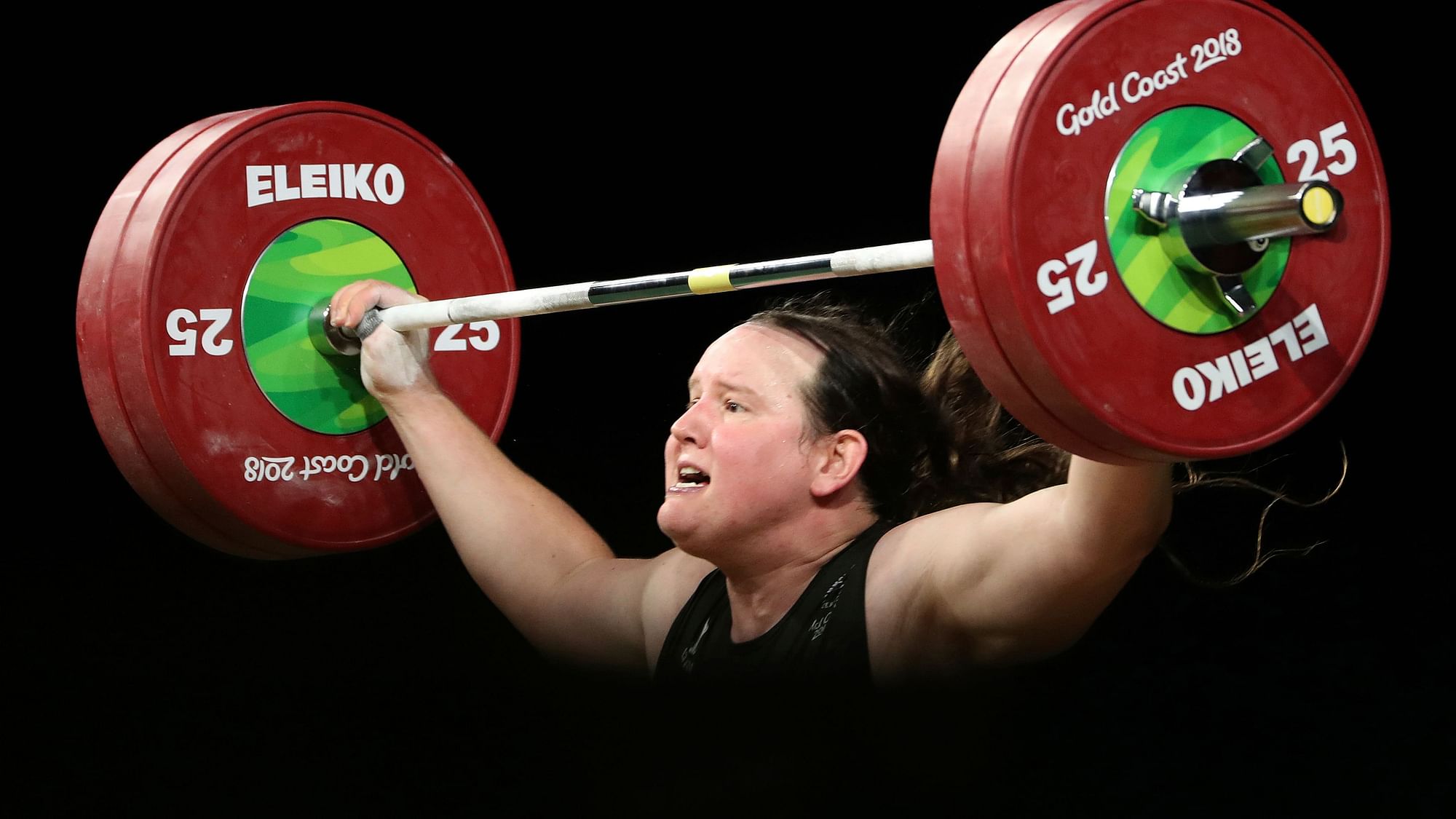 New Zealand’s Laurel Hubbard lifts in the snatch of the women’s +90kg weightlifting final the 2018 Commonwealth Games in Australia.