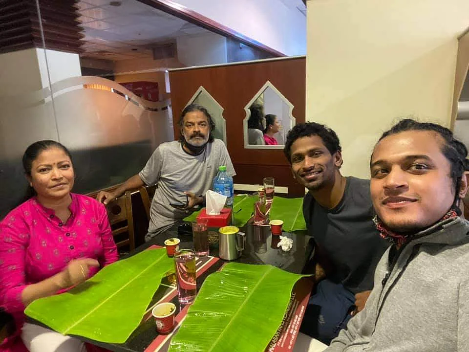 <div class="paragraphs"><p>Sajan along with Pradeep Kumar, his wife Gowri and compatriot Olympian swimmer Gagan AP.</p></div>