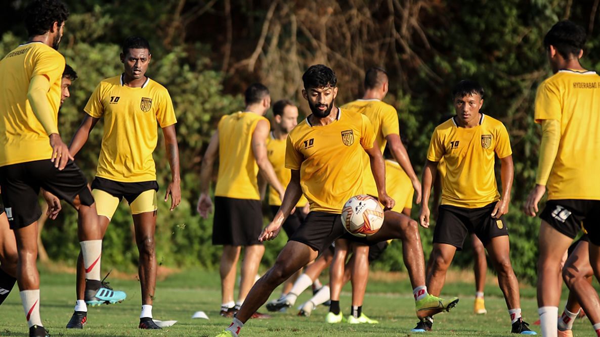 Hyderabad FC players at training.&nbsp;