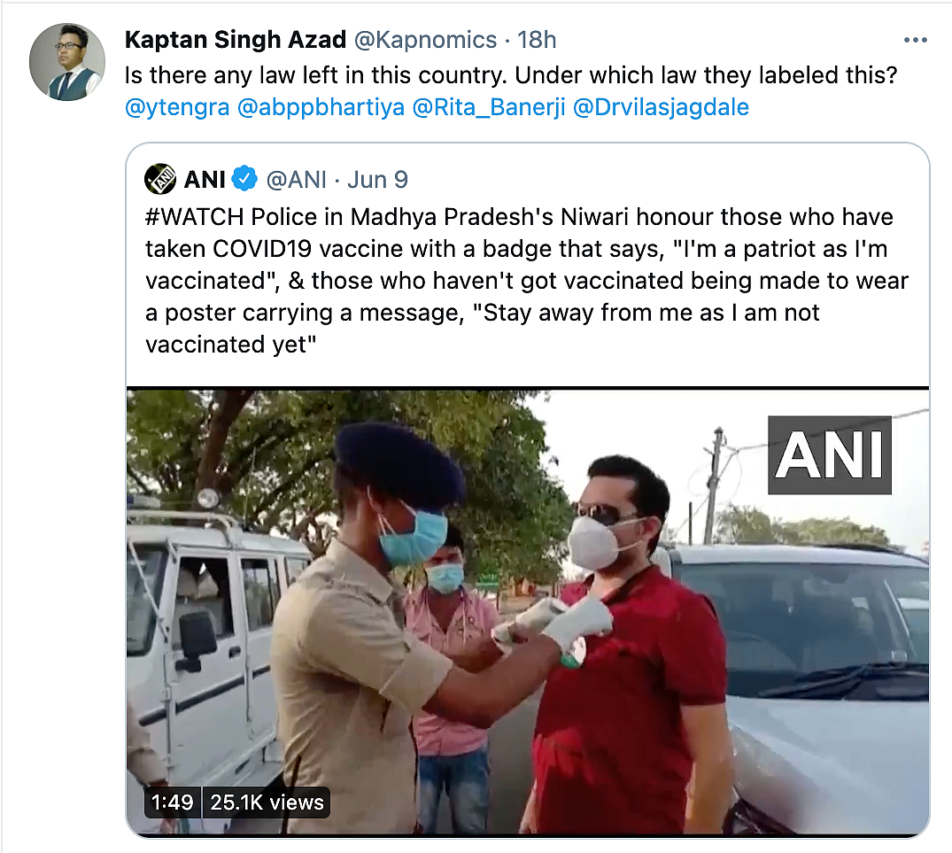 MP: People Get Tagged as Vaccinated/Not Vaccinated, Sparks Outrage