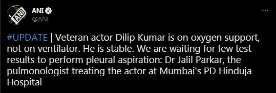 Veteran actor Dilip Kumar has been hospitalised after he complained of breathlessness. 
