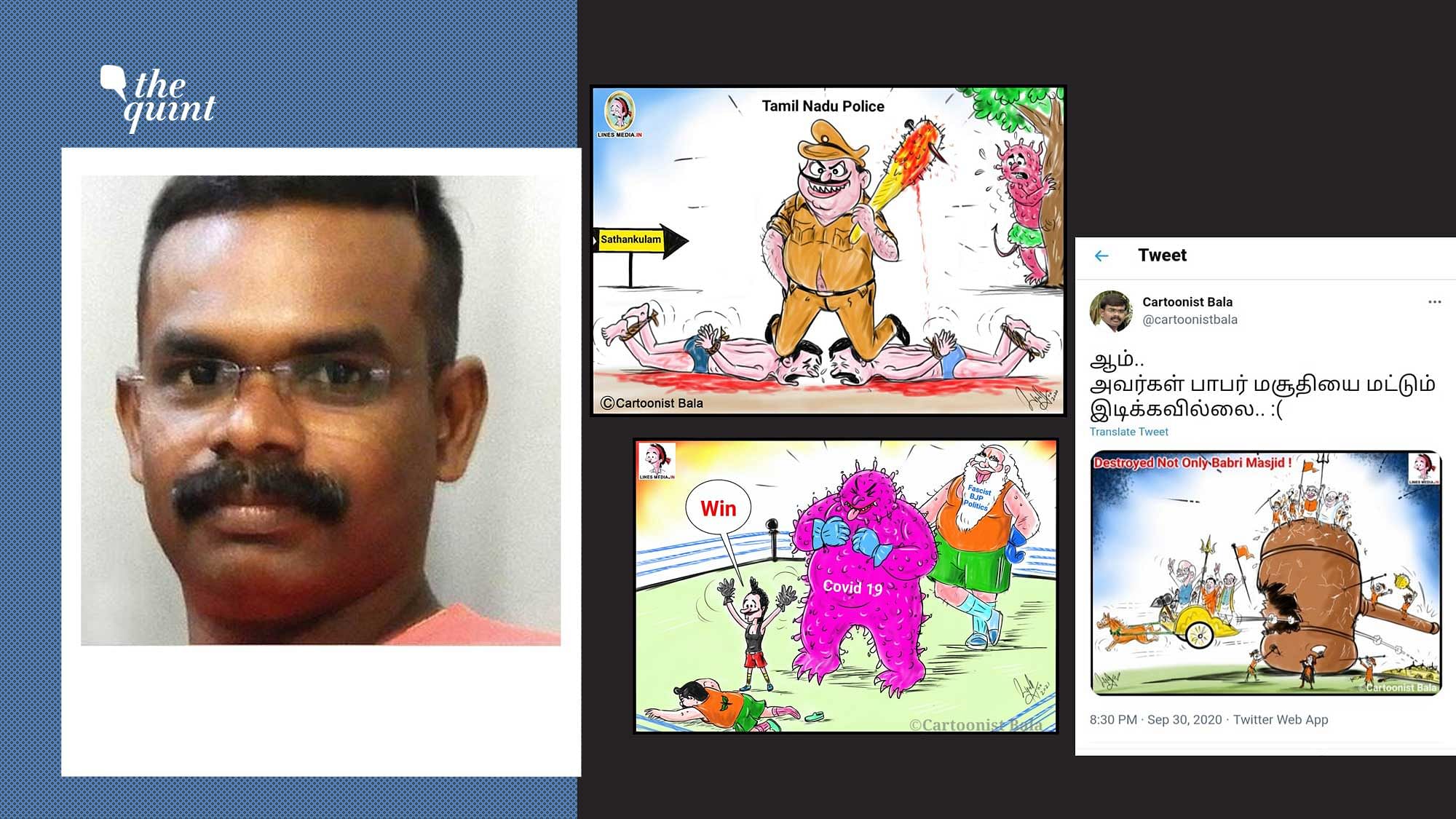 Cartoonist G Bala was intimated by Twitter that they have received a complaint from the Government of India that claimed one of his cartoons violated the law.