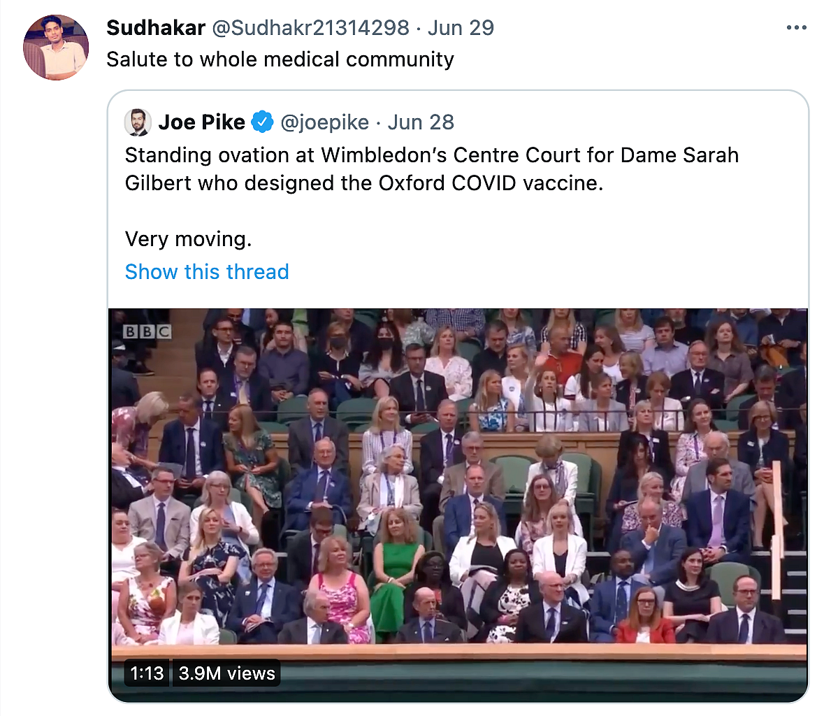 Scientist Behind COVID Vaccine Gets Standing Ovation at Wimbledon