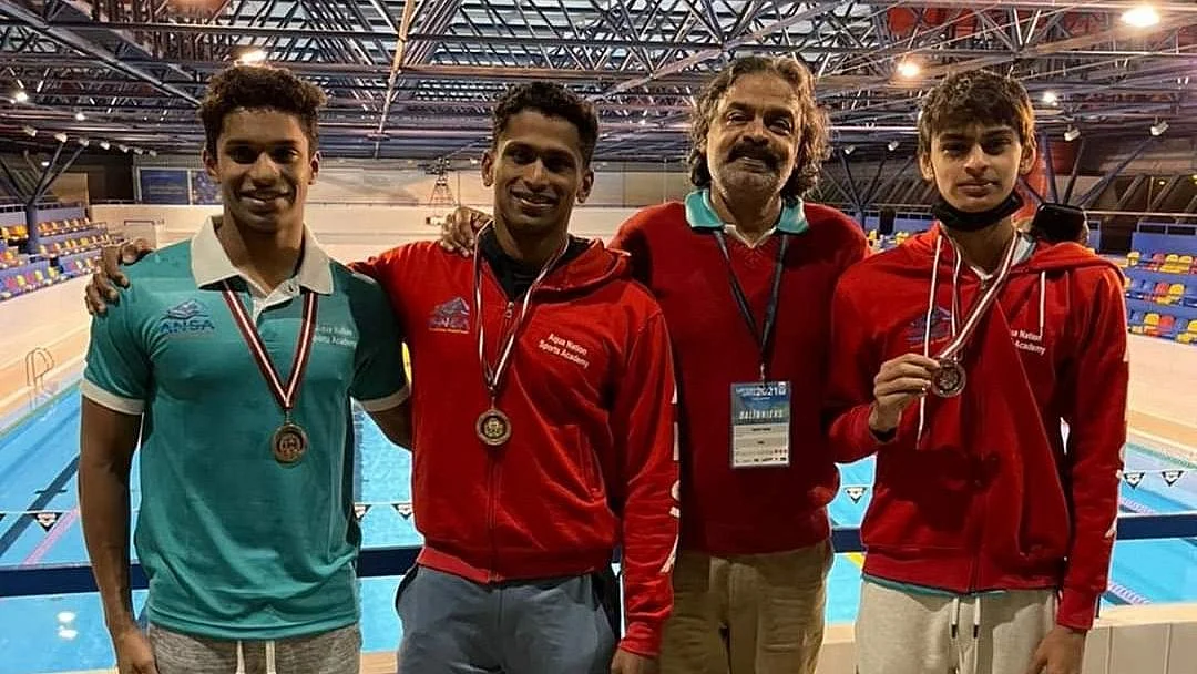<div class="paragraphs"><p>Tanish George, Sajan Prakash, Coach Pradeep Kumar and Vedanth Madhavan at Latvia Open.</p></div>