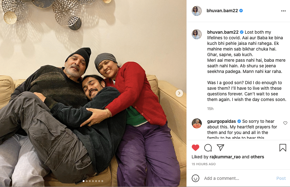 Bhuvan Bam posts about losing his parents to COVID-19.