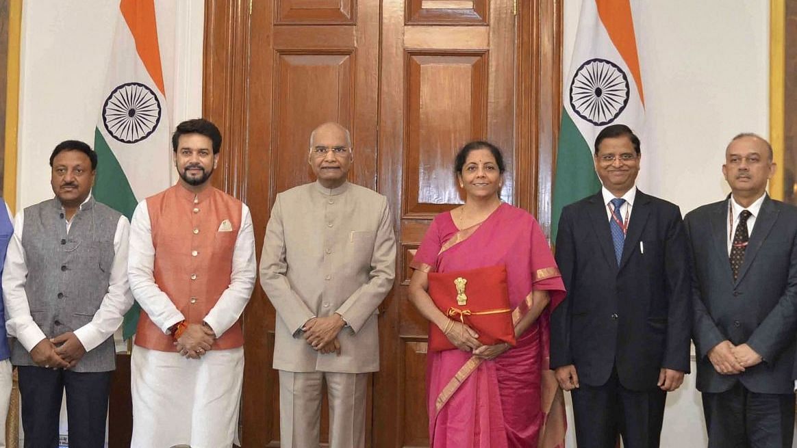 Nirmala Sitharaman (fourth from left) and Anurag Thakur (second from left) with President Ram Nath Kovind (centre). Image used for representational purpose.