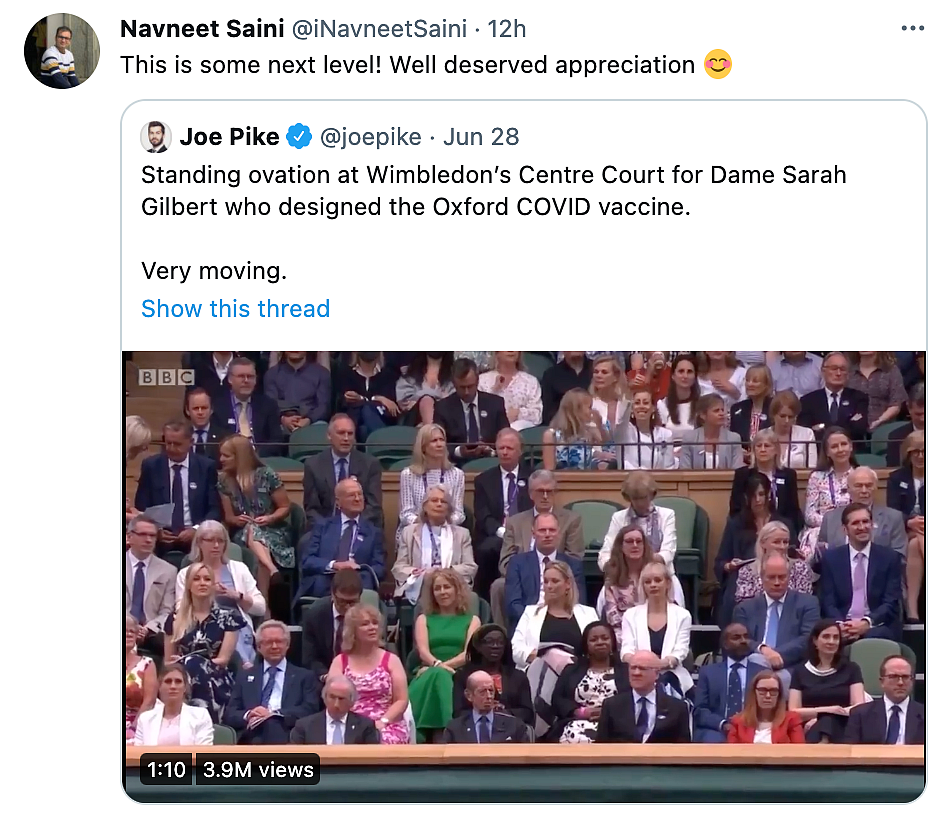 Scientist Behind COVID Vaccine Gets Standing Ovation at Wimbledon