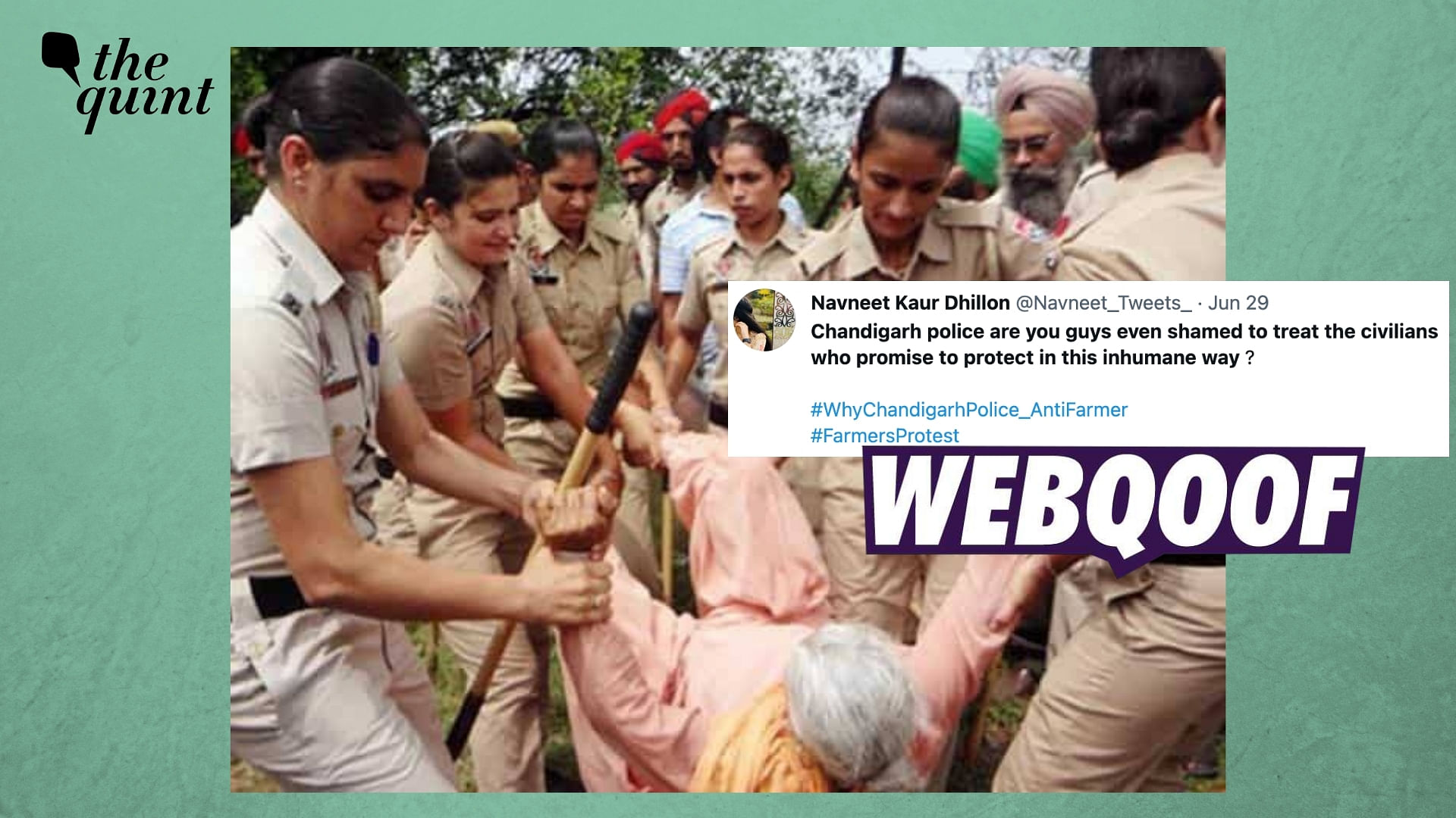 <div class="paragraphs"><p>The viral image claims Chandigarh police dragged the woman and links it to farmers' protest.&nbsp;</p></div>
