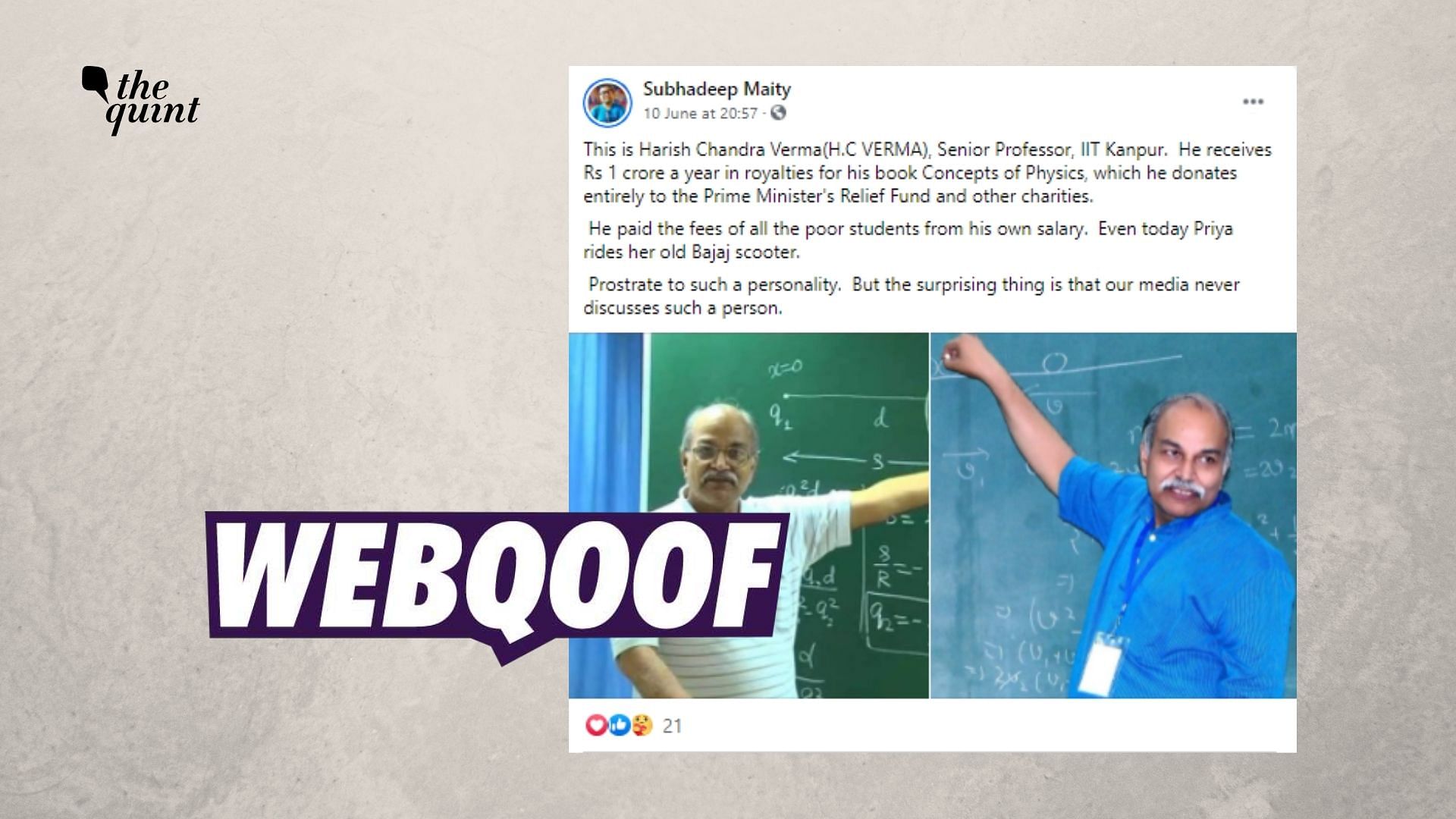 <div class="paragraphs"><p>The physics teacher and researcher denied the claim on Facebook in 2018.</p></div>
