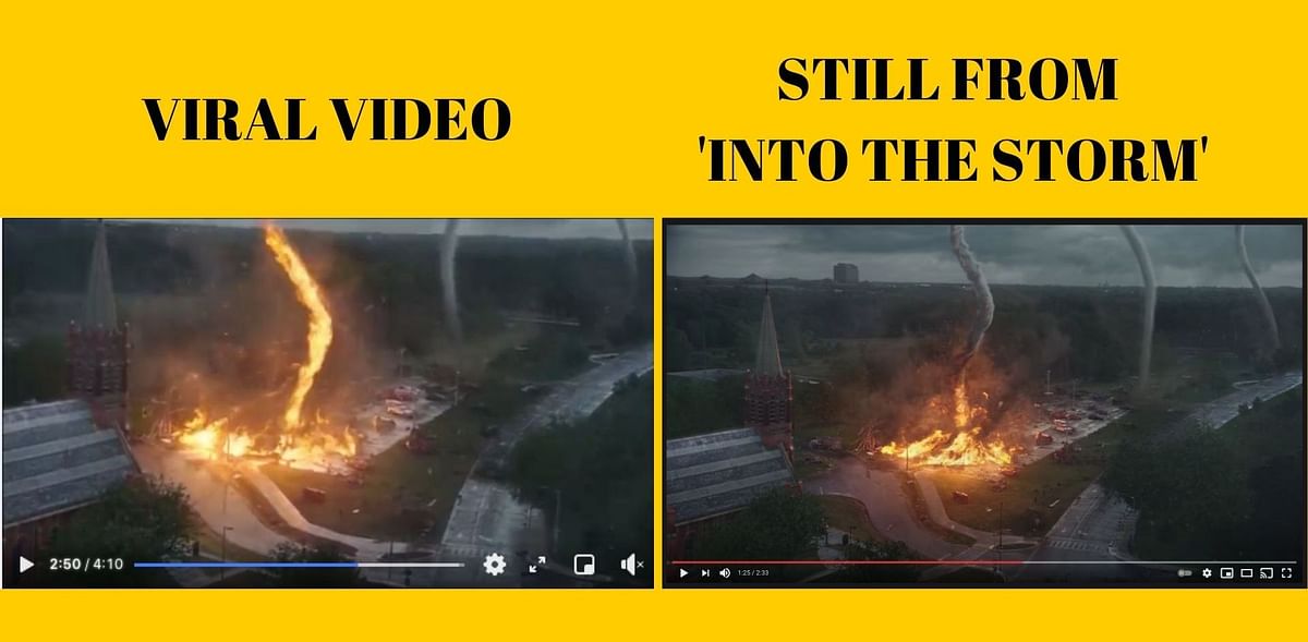 The viral video has been created using clips from a 2014 movie, ‘Into the Storm’.