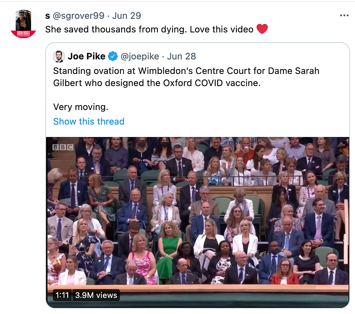 Scientist Behind COVID Vaccine Gets Standing Ovation at Wimbledon