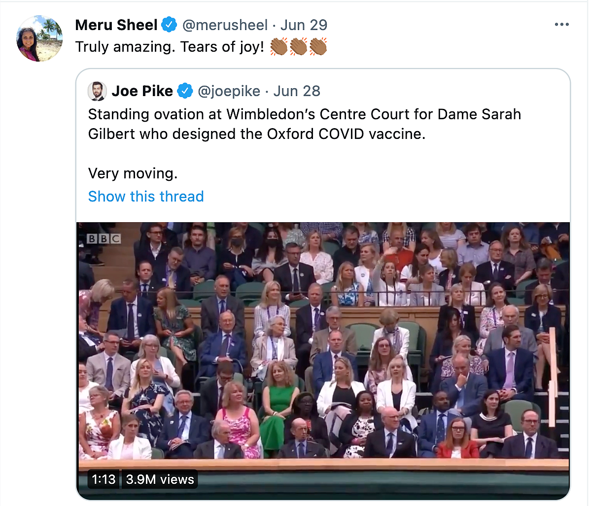 Scientist Behind COVID Vaccine Gets Standing Ovation at Wimbledon