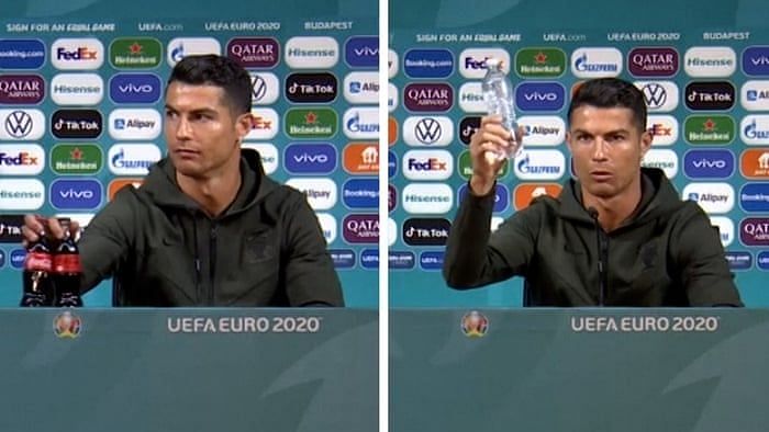 At a press conference, Ronaldo put aside two bottles of Coca Cola and picked a bottle of water instead.