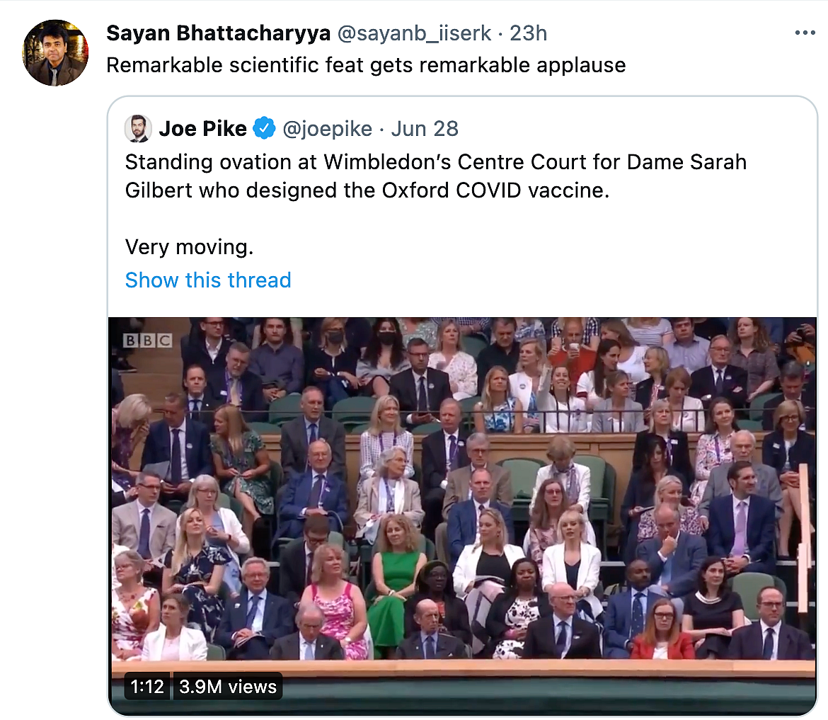 Scientist Behind COVID Vaccine Gets Standing Ovation at Wimbledon