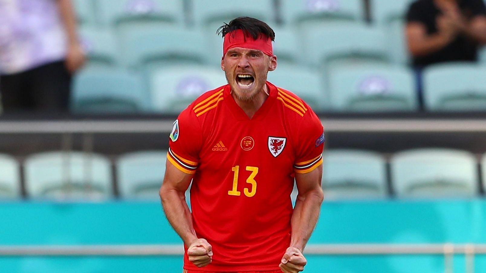 Wales’ Kieffer Moore celebrates his equaliser against Switzerland. 