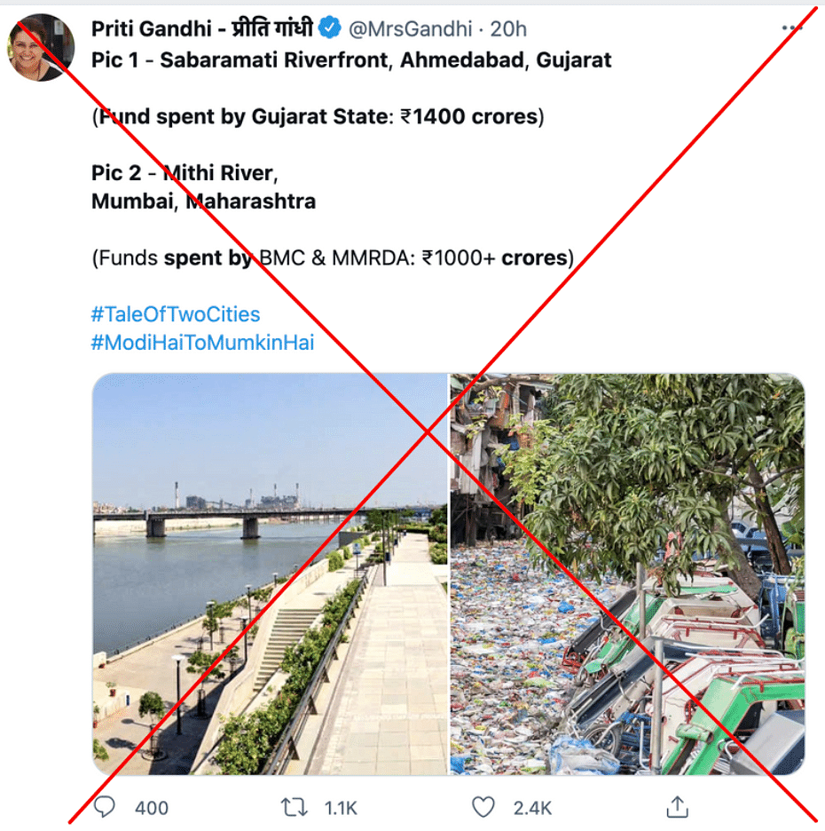 While the Sabarmati Riverfront photo is an actual one, the other is not Mithi river in Mumbai but the Philippines.