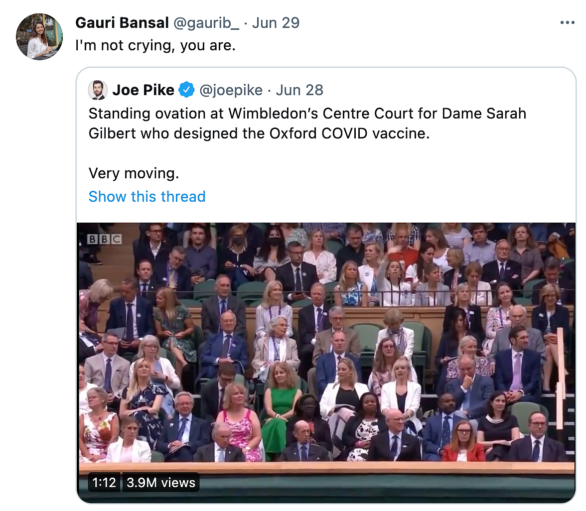 Scientist Behind COVID Vaccine Gets Standing Ovation at Wimbledon