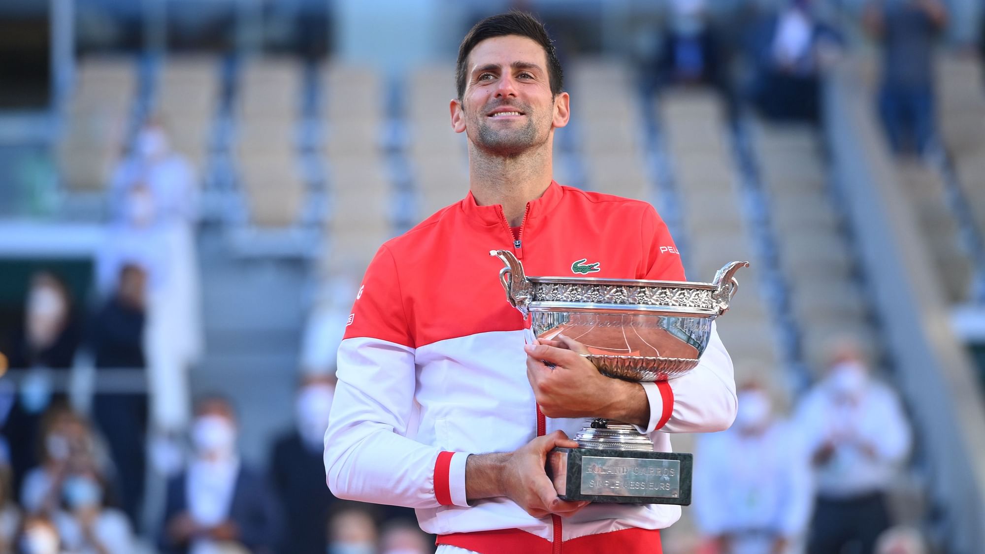 Novak Djokovic with the French Open trophy. It is his 19th Grand Slam title.&nbsp;