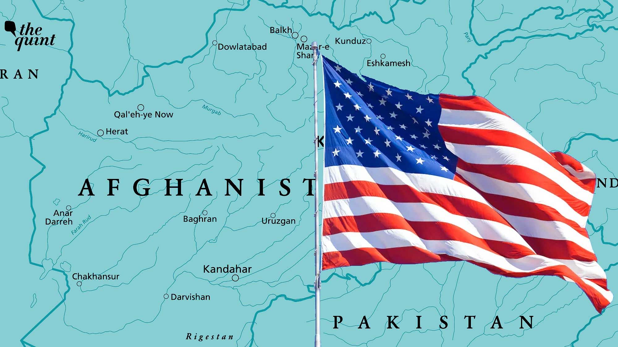 Image of American flag against the Afghanistan map used for representational purposes.