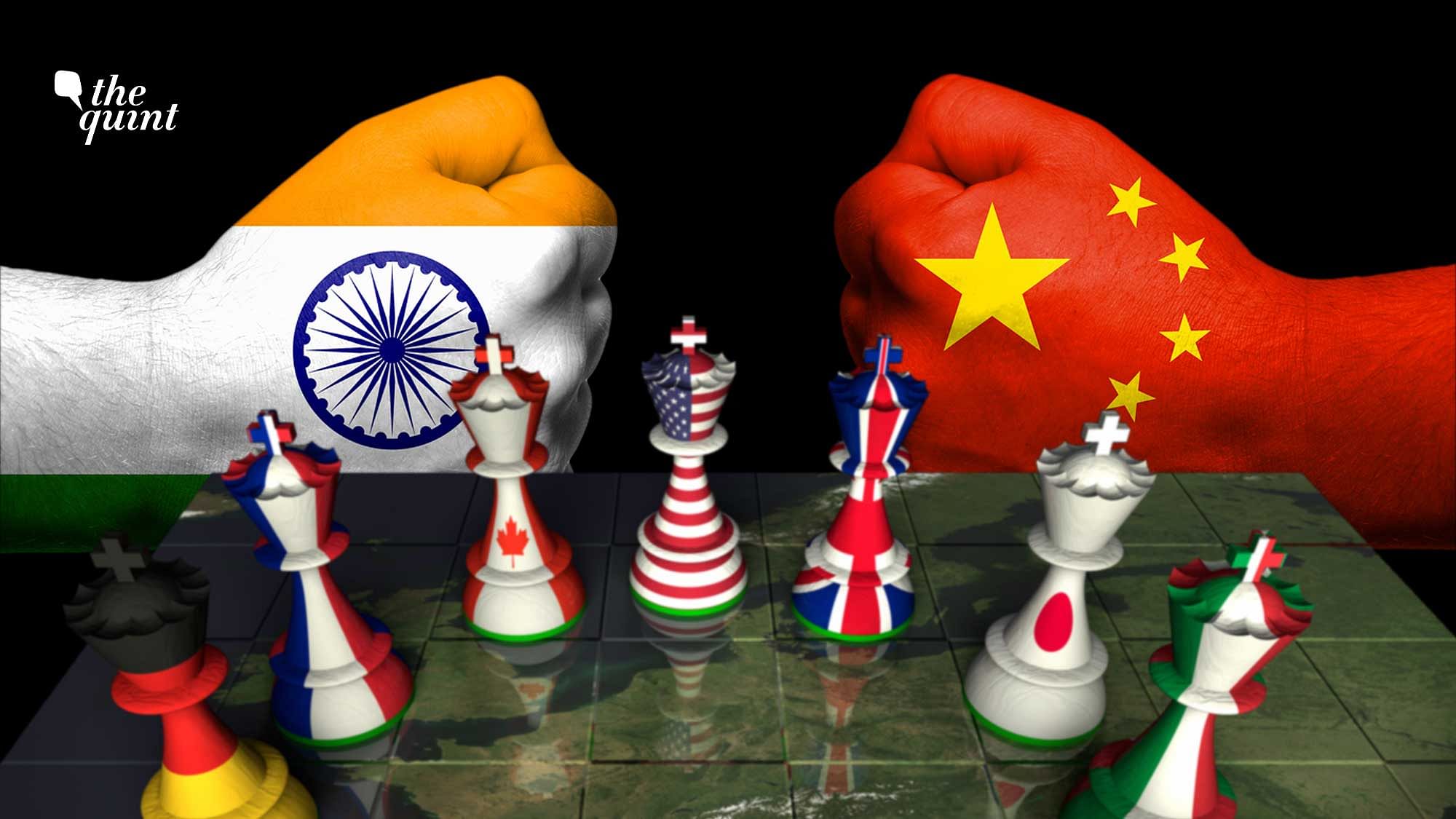 Image of G7 member countries (on chess board) and India &amp; China’s flags (at the back) used for representational purposes.