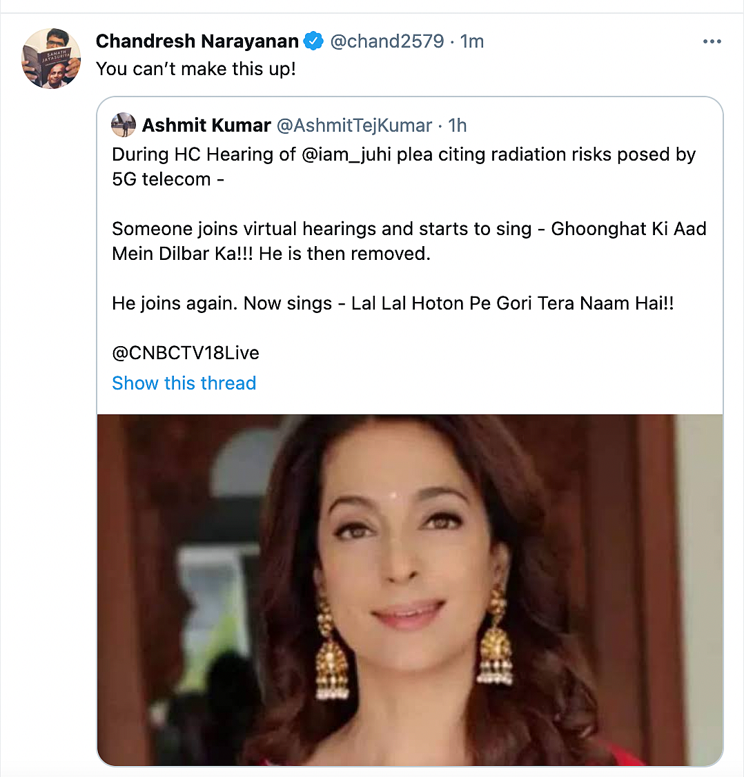 This Man Singing in Juhi Chawla's 5G Hearing Has Twitter in Splits