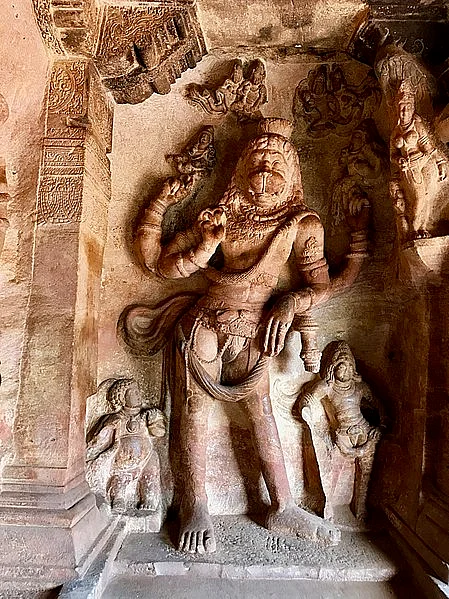 <div class="paragraphs"><p>The carving is seen in the largest cave of the Badami Cave temples.</p></div>
