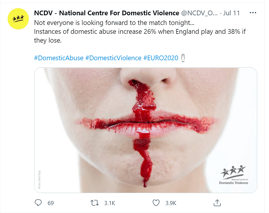 Domestic violence cases go up significantly when the England national football team is in action.