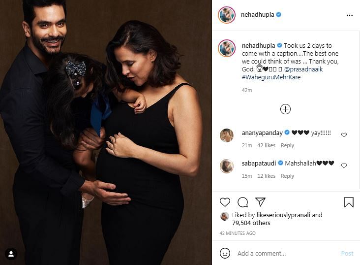 Neha Dhupia and Angad Bedi shared a picture with their first child Mehr. 