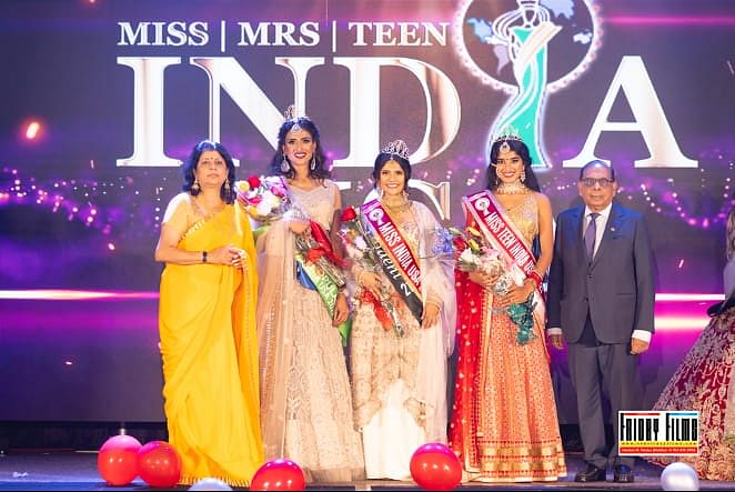<div class="paragraphs"><p>Connecticut's Swathy Vimalkumar, Michigan's Vaidehi Dongre and Navya Pingol pose as winners along with the organisers of the contests.&nbsp;</p></div>