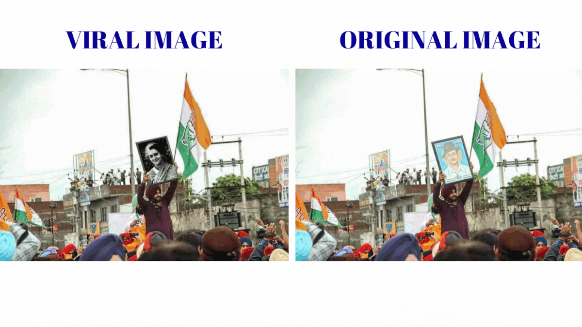 The original image shows Sidhu holding freedom fighter Bhagat Singh's poster at a roadshow in Amritsar on 20 July.