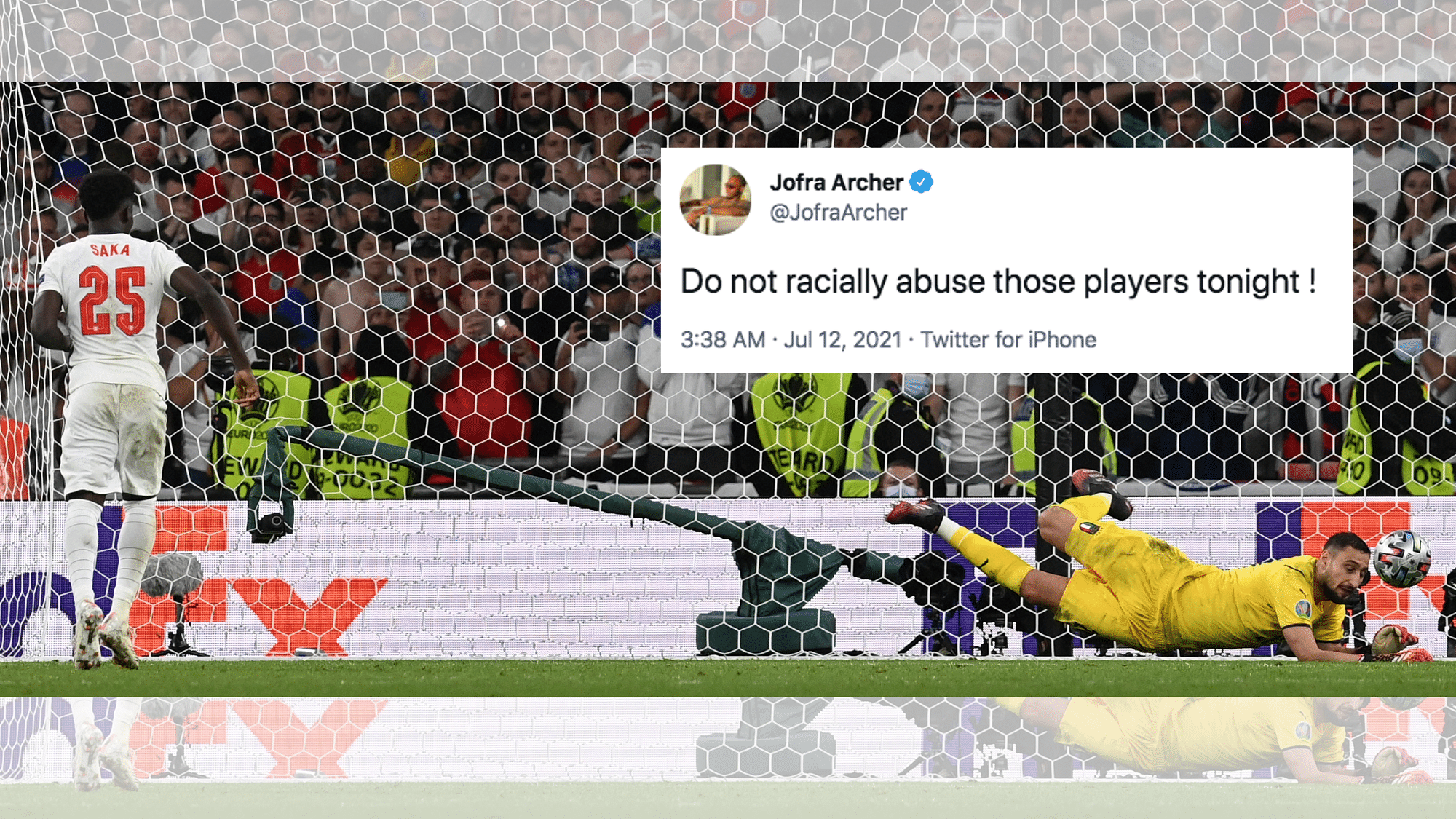 <div class="paragraphs"><p>Jofra Archer urged people to not racially abuse the footballers after England's Euro 2020 final defeat to Italy.</p></div>