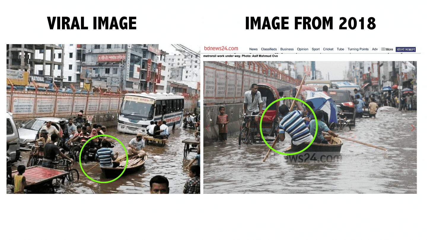 <div class="paragraphs"><p>The boatman in both the pics is wearing the same shirt, and 'Dhaka Mass Rapid Transit Development Project Contract' is written on the boards. </p></div>