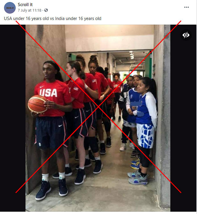 We found that the photo showed the USA girls U16 basketball team with the team from El Salvador.