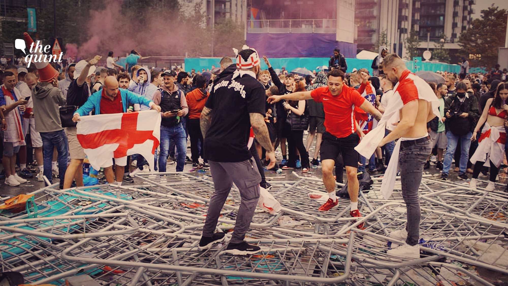 <div class="paragraphs"><p>England fans on the rampage at Wembley on the day of the Euro 2020 final.&nbsp;&nbsp;</p></div>