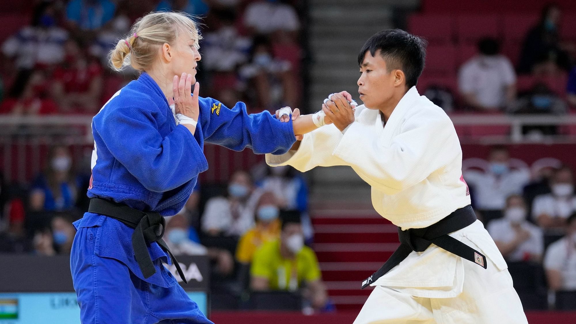 <div class="paragraphs"><p>Shushila Devi Likmabam of India, right, and Eva Csernoviczki of Hungary compete during their womens -48kg round of 32 judo match at the 2020 Summer Olympics, Saturday, July 24, 2021, in Tokyo, Japan.<br></p></div>