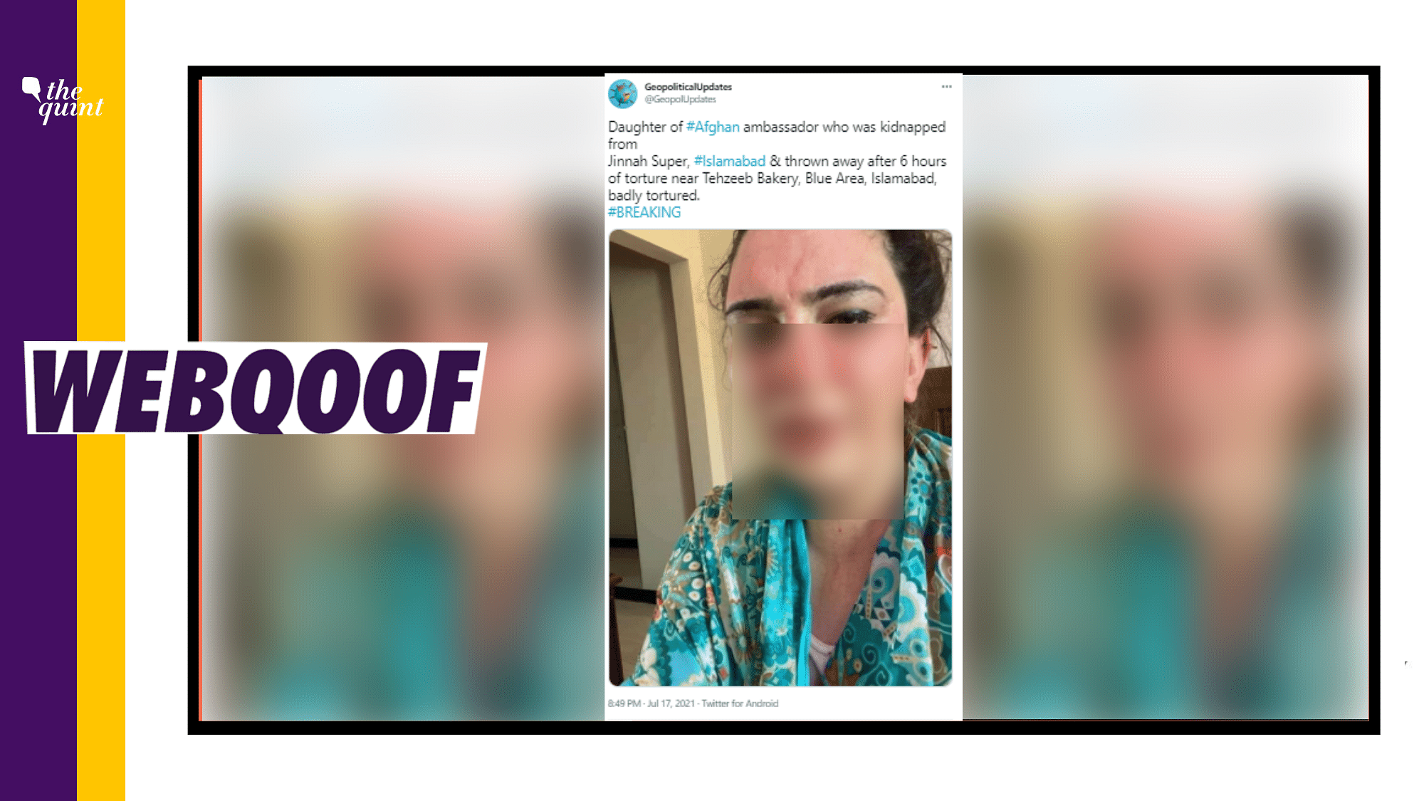 <div class="paragraphs"><p>The picture used is of a transgender Tik Tok star, Gul Chahat and not of&nbsp;daughter of <a href="https://www.thequint.com/topic/afghanistan">Afghanistan</a>'s ambassador to <a href="https://www.thequint.com/topic/pakistan">Pakistan</a>.</p></div>