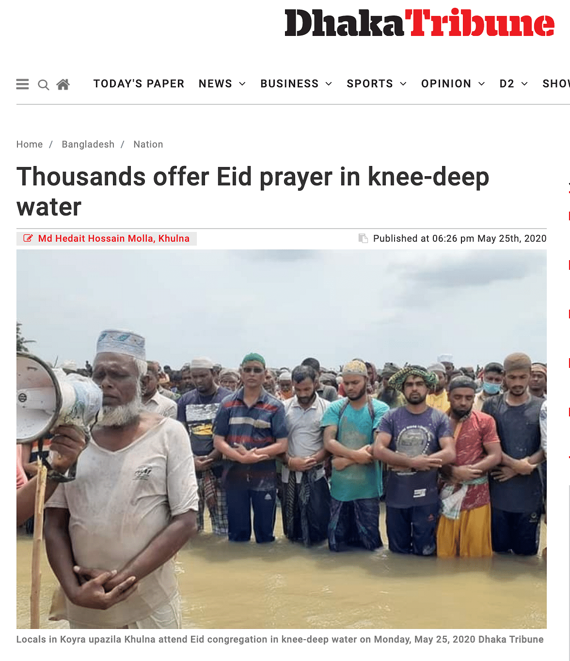 People had offered prayer standing in knee-deep water as the embankments were damaged following Cyclone Amphan.