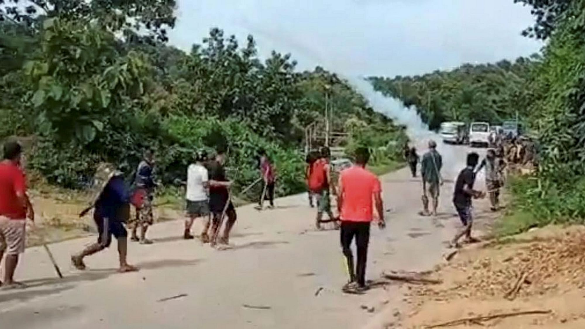 <div class="paragraphs"><p>Police personnel and locals during a clash at the Assam-Mizoram border on 26 July.&nbsp;</p></div>