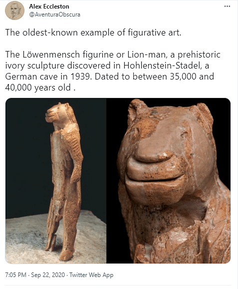 The sculpture's fragments were found in a German cave in 1939 and were assembled over time to form the Löwenmensch.