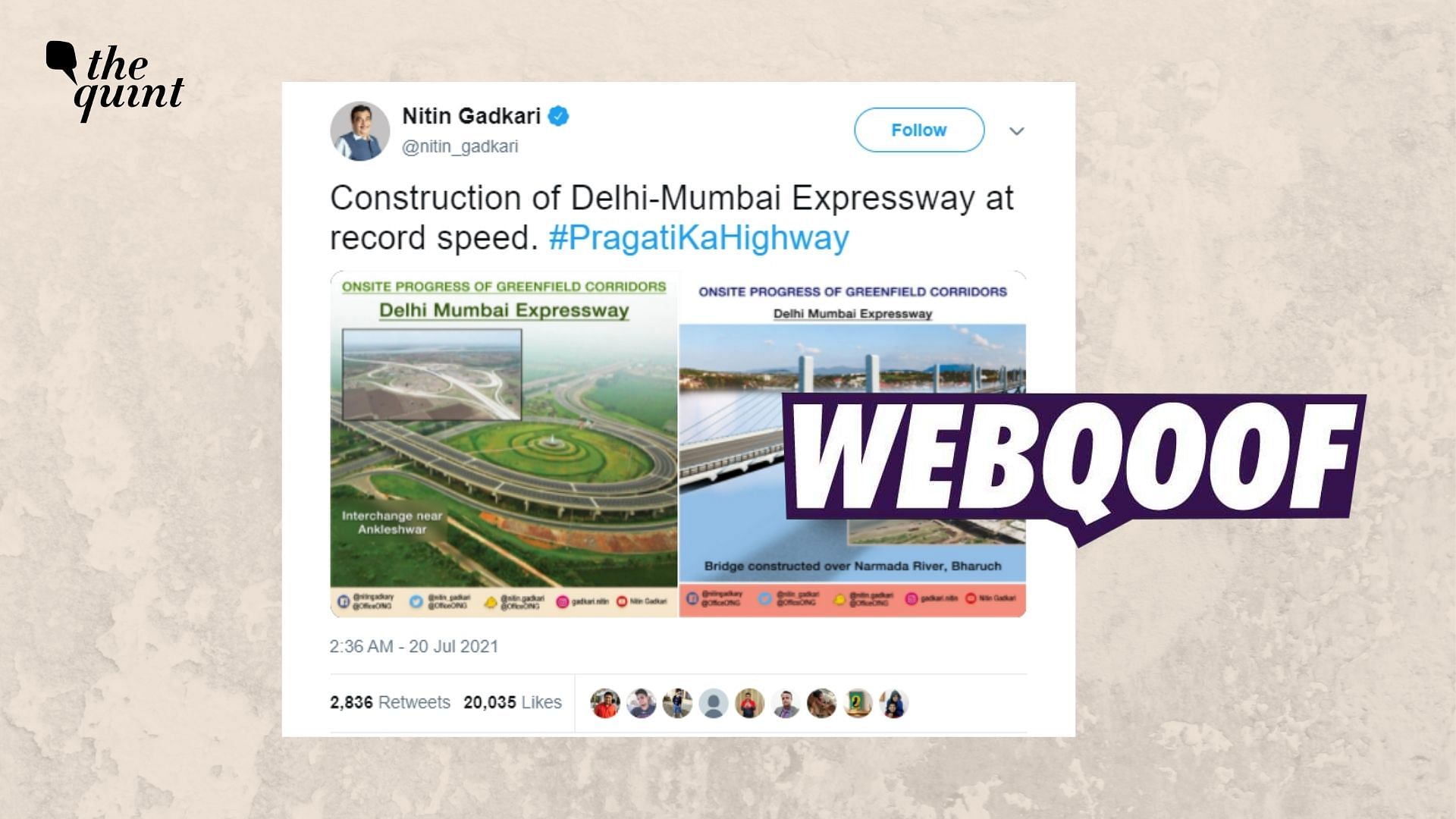 <div class="paragraphs"><p>The Union Minister shared a photo of the Yamuna Expressway in Uttar Pradesh as one of the upcoming Delhi-Mumbai Expressway.</p></div>