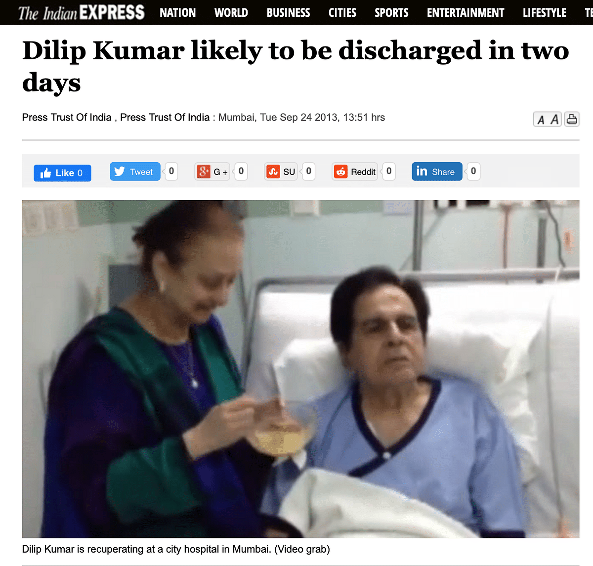 The video was shot in 2013 when Dilip Kumar was admitted to a hospital in Mumbai. 