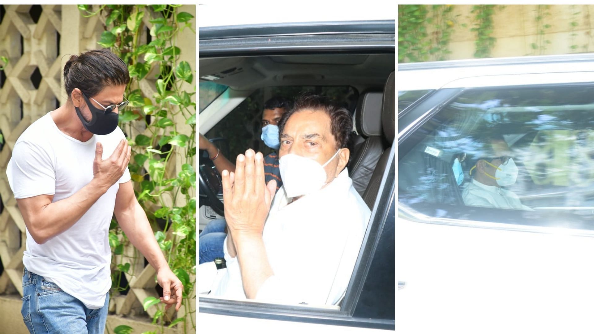 <div class="paragraphs"><p>Shah Rukh Khan, Dharmendra and Uddhav Thackeray at Dilip Kumar's house to pay their last respects.</p></div>
