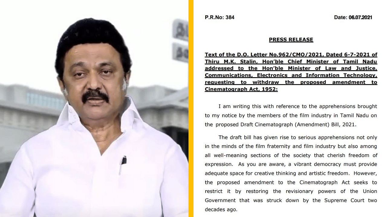 <div class="paragraphs"><p>M K Stalin writes letter to Centre urging them to withdraw the proposed amendments to the Cinematograph Act 1952</p></div>