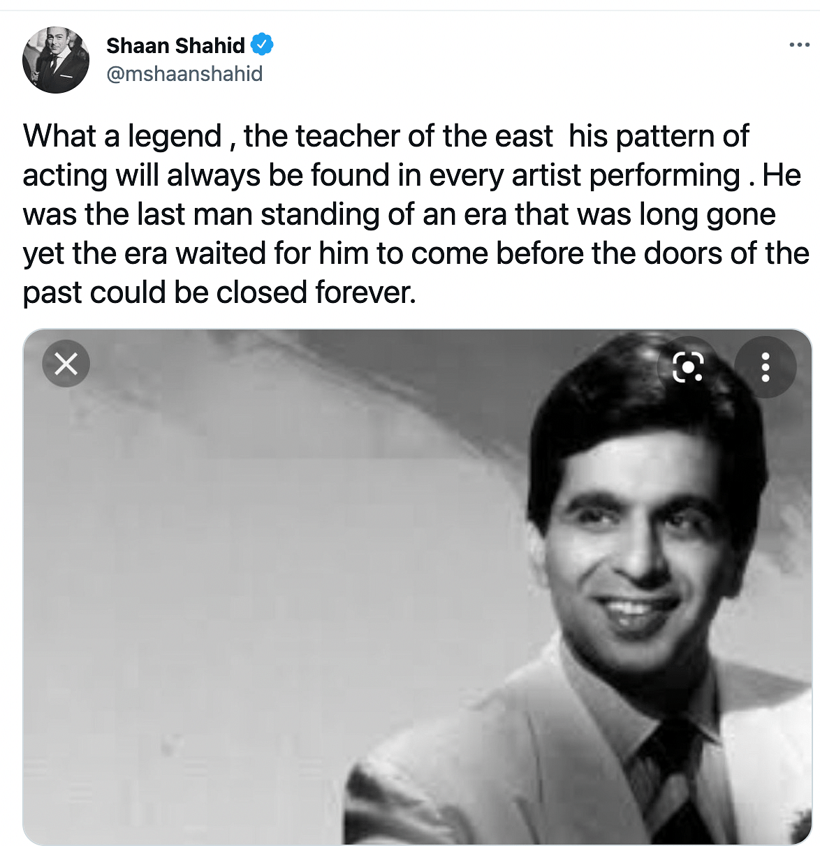 "A purist par excellence", wrote Ali Zafar in his tribute to Dilip Kumar. 
