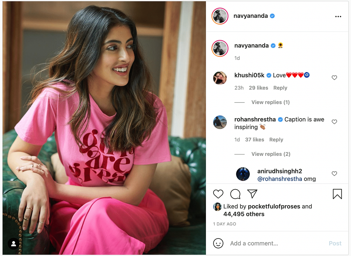 Amitabh Bachchan's granddaughter Navya Naveli answered a person who asked her to 'try in Bollywood'.  